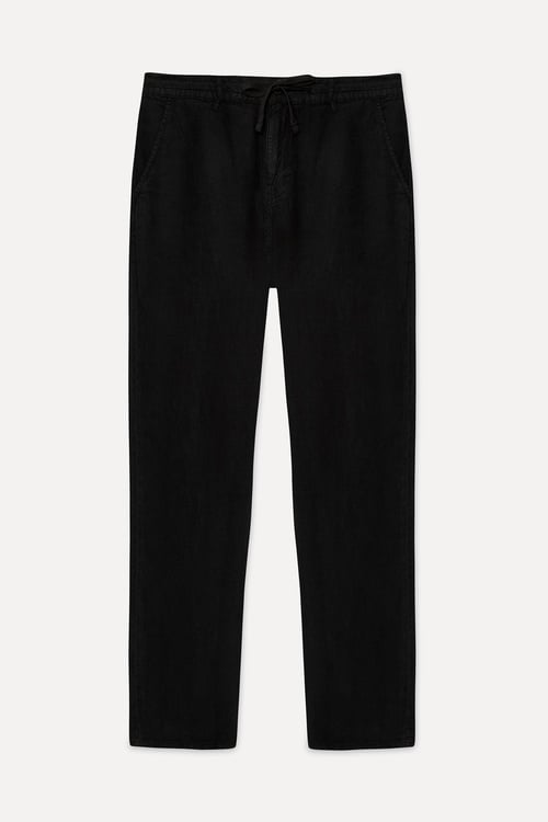 Erkek Siyah Straight Fit Keten Pantolon