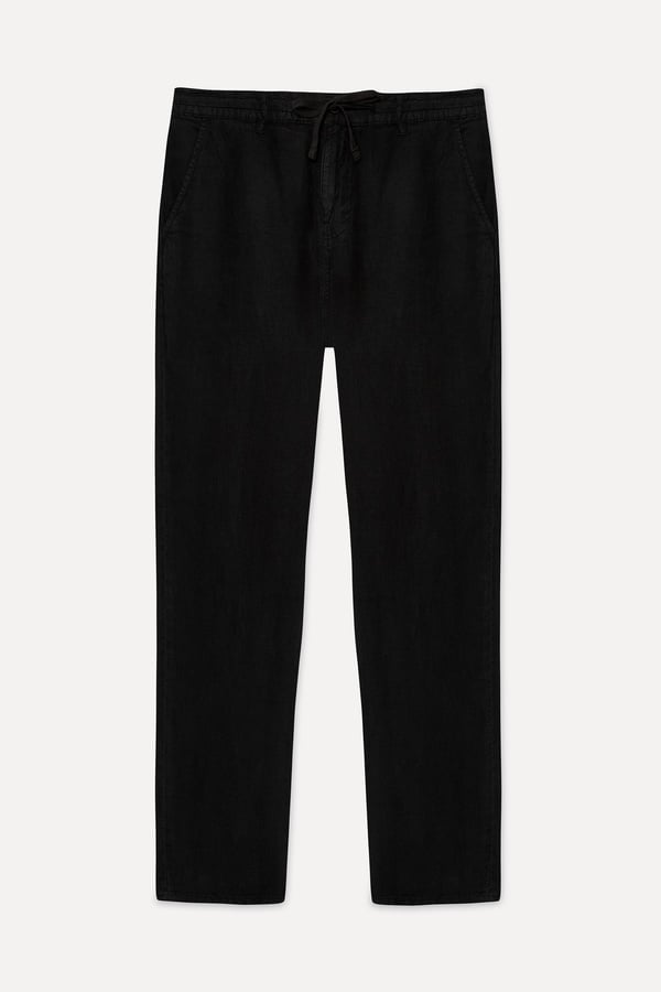 Erkek Siyah Straight Fit Keten Pantolon