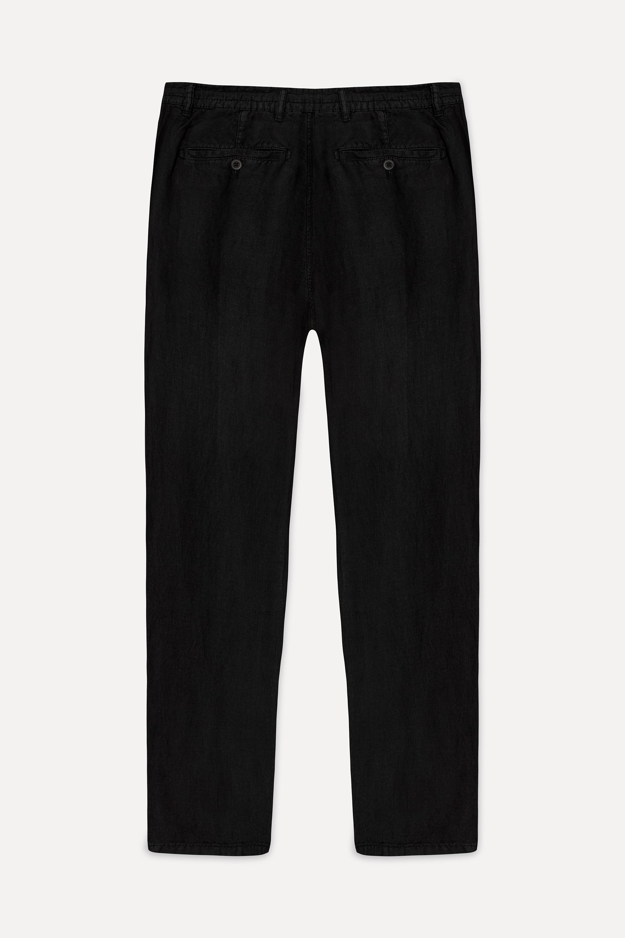 Erkek Siyah Straight Fit Keten Pantolon