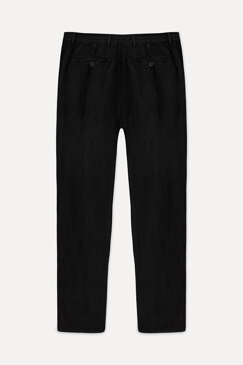 Erkek Siyah Straight Fit Keten Pantolon