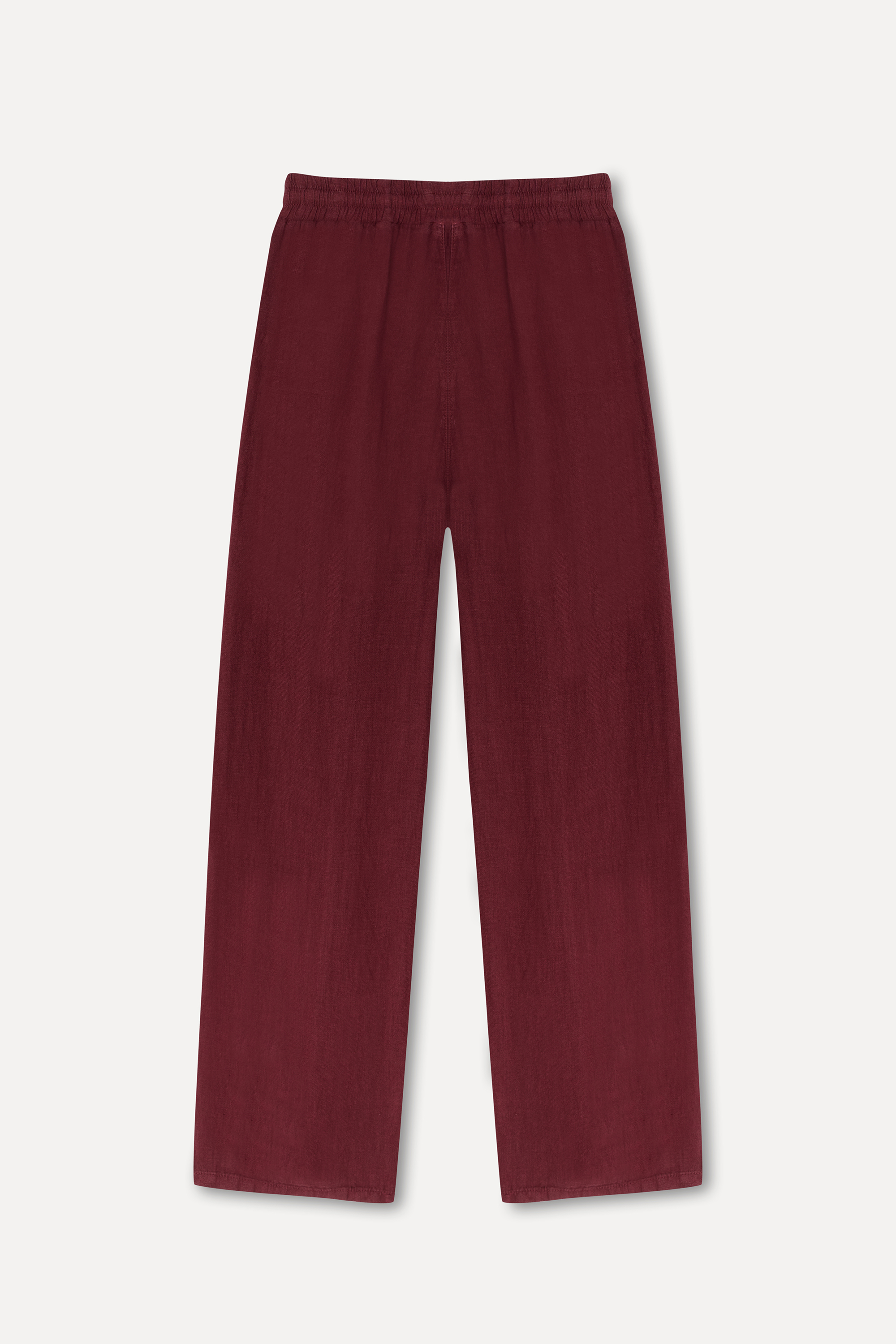 Kadın Bordo Straight Fit Dikişli Keten Pantolon