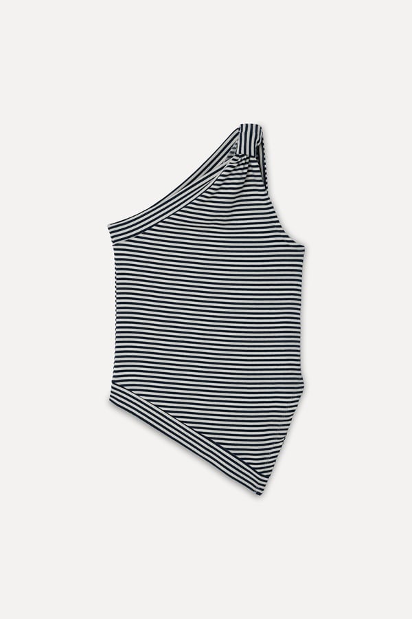Kadın Lacivert Fitted Çizgili Açık Yaka Kolsuz T-Shirt