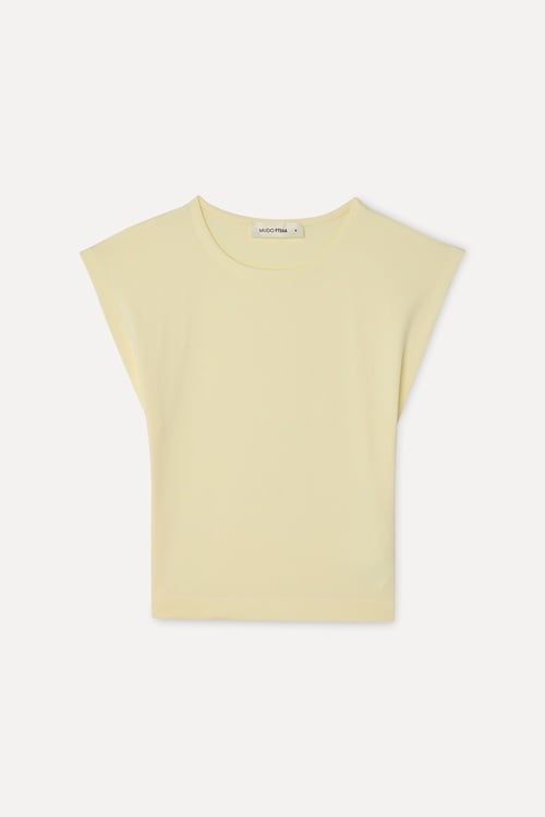  Kadın Sarı Fitted Bisiklet Yaka Kolsuz T-Shirt