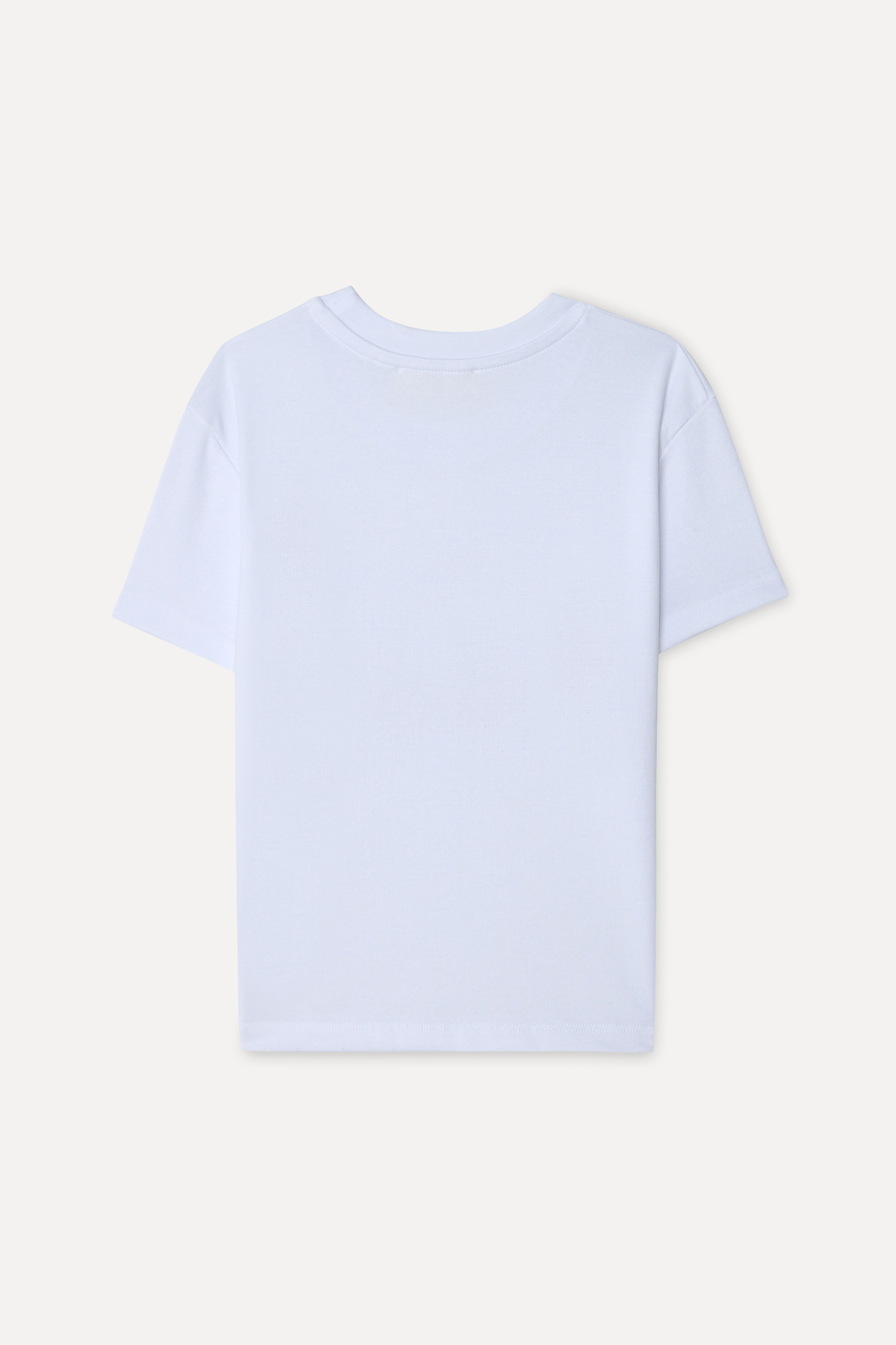 Kadın Beyaz Baskılı Loose Fit Bisiklet Yaka T-Shirt