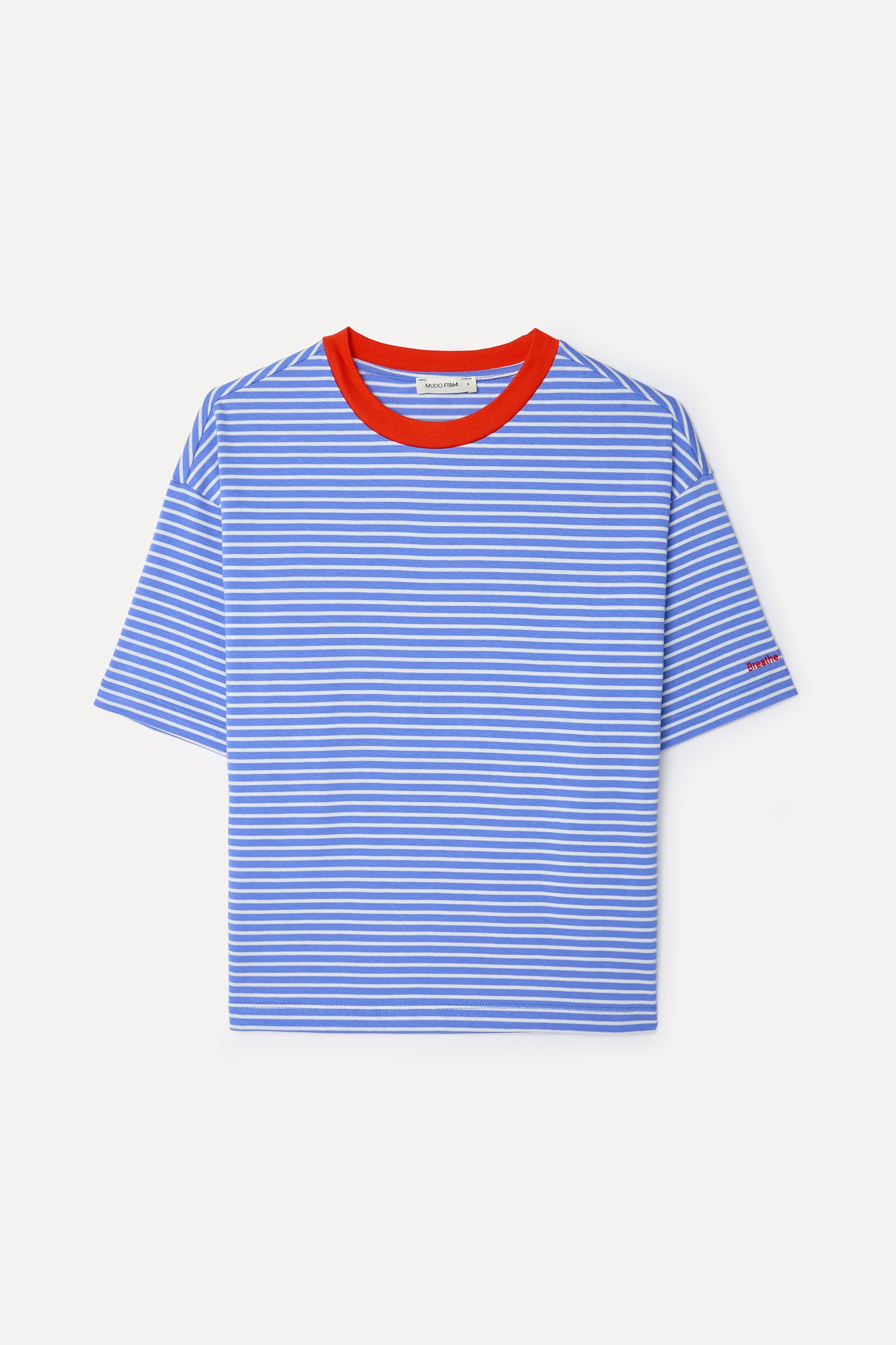 Kadın Mavi Çizgili Loose Fit Bisiklet Yaka T-Shirt