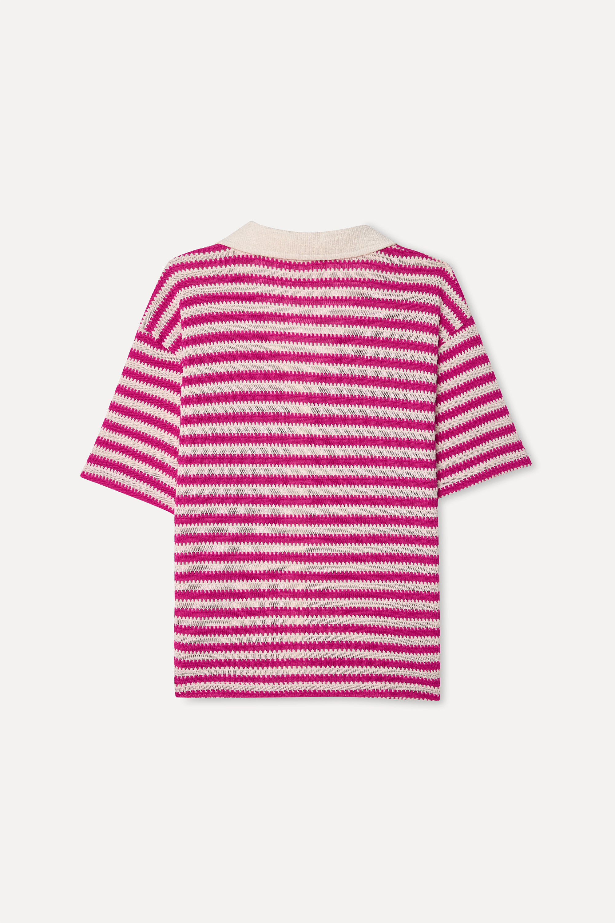 Kadın Pembe Çizgili Loose Fit Kısa Kollu Gömlek