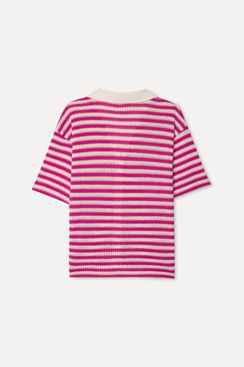 Kadın Pembe Çizgili Loose Fit Kısa Kollu Gömlek