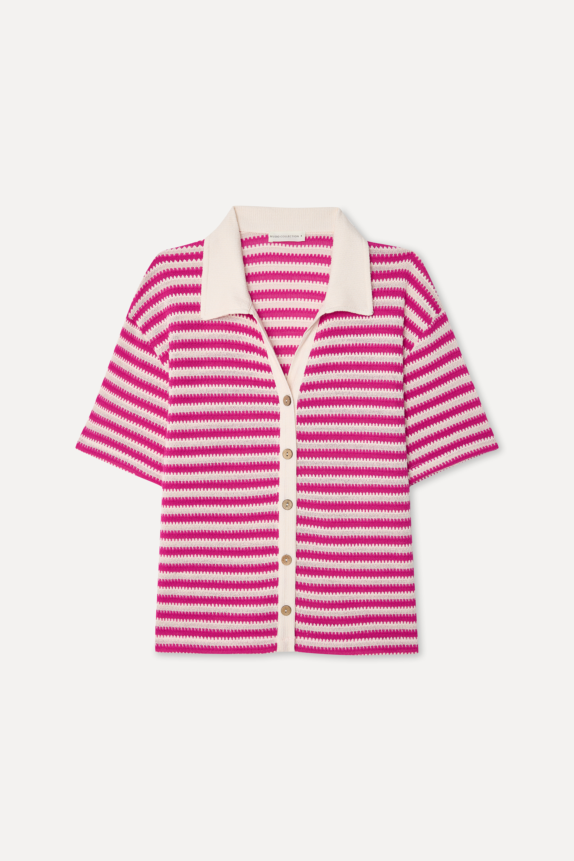 Kadın Pembe Çizgili Loose Fit Kısa Kollu Gömlek