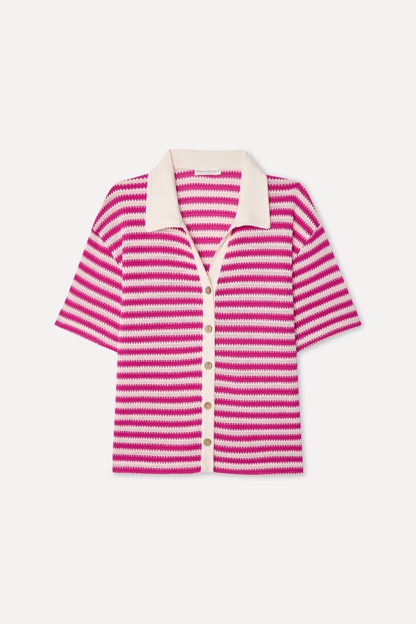 Kadın Pembe Çizgili Loose Fit Kısa Kollu Gömlek