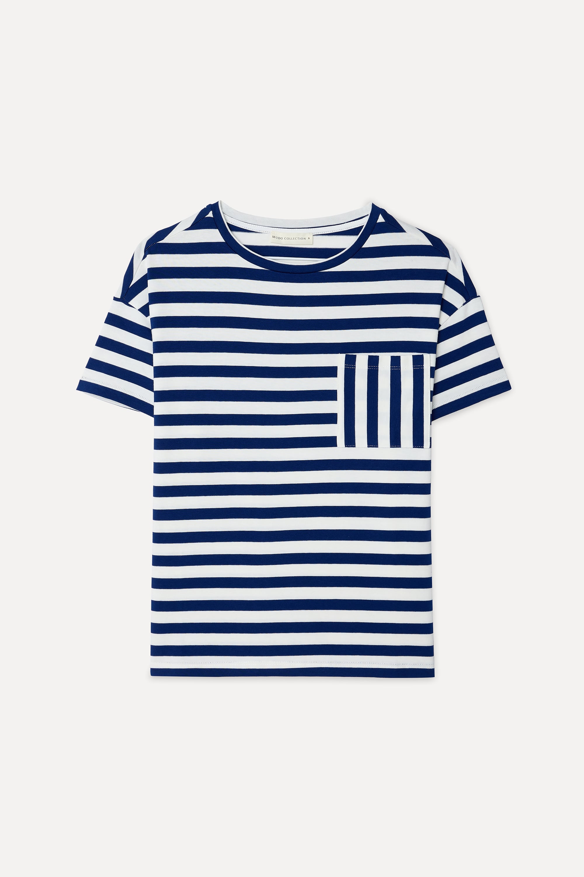Kadın Lacivert Çizgili Açık Yaka T-Shirt