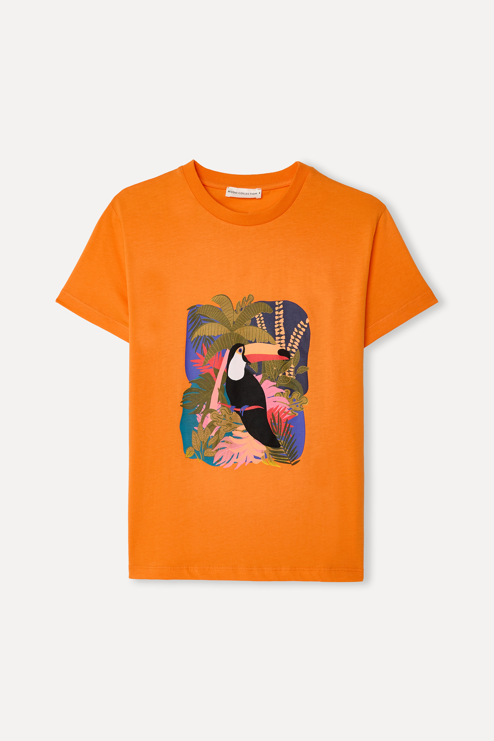 Kadın Turuncu Baskılı Bisiklet Yaka T-Shirt