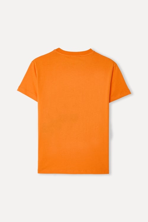 Kadın Turuncu Baskılı Bisiklet Yaka T-Shirt