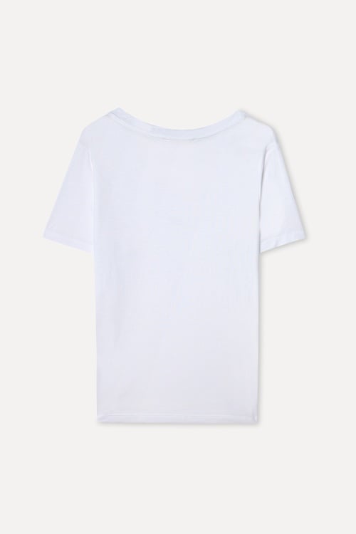 Kadın Beyaz V Yaka Modal T-Shirt