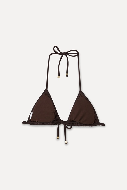 Kadın Kahverengi Bağlamalı Üçgen Bikini Üstü