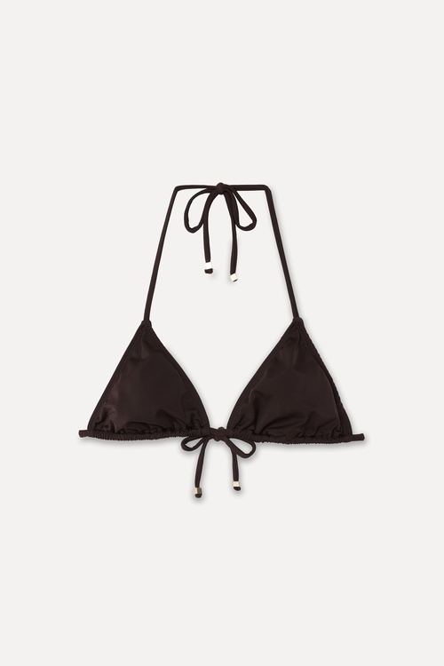 Kadın Kahverengi Bağlamalı Üçgen Bikini Üstü