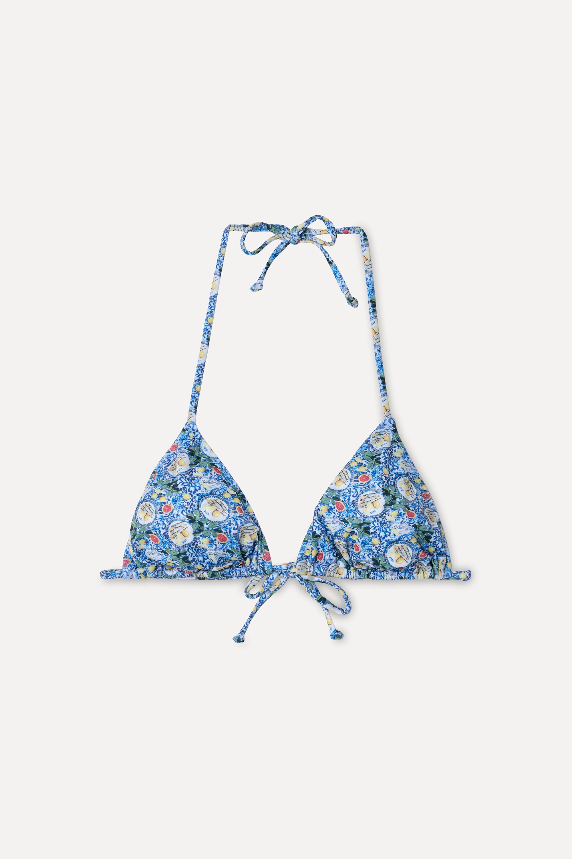 Kadın Mavi Desenli Bağlamalı Üçgen Bikini Üstü