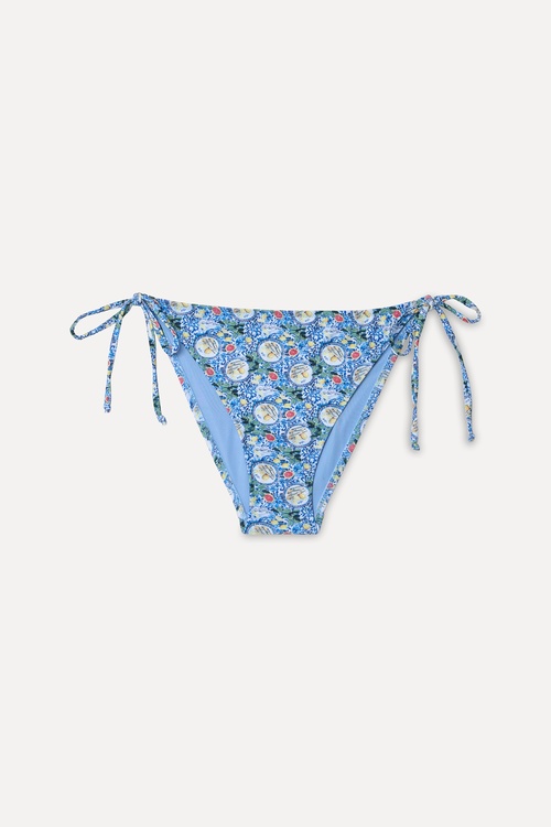Kadın Mavi Desenli Bağlamalı Bikini Altı
