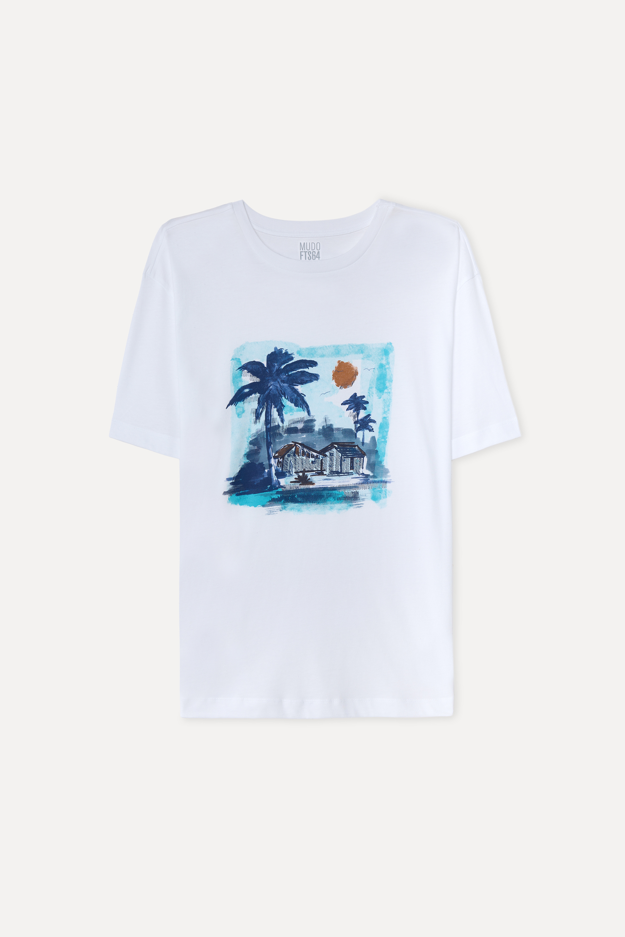 Erkek Beyaz Baskılı Oversize Bisiklet Yaka T-Shirt