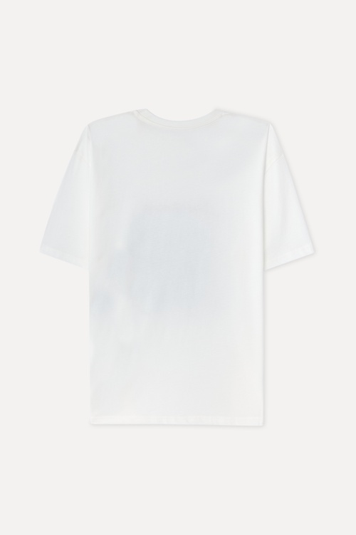 Erkek Kırık Beyaz Baskılı Comfort Fit Bisiklet Yaka T-Shirt