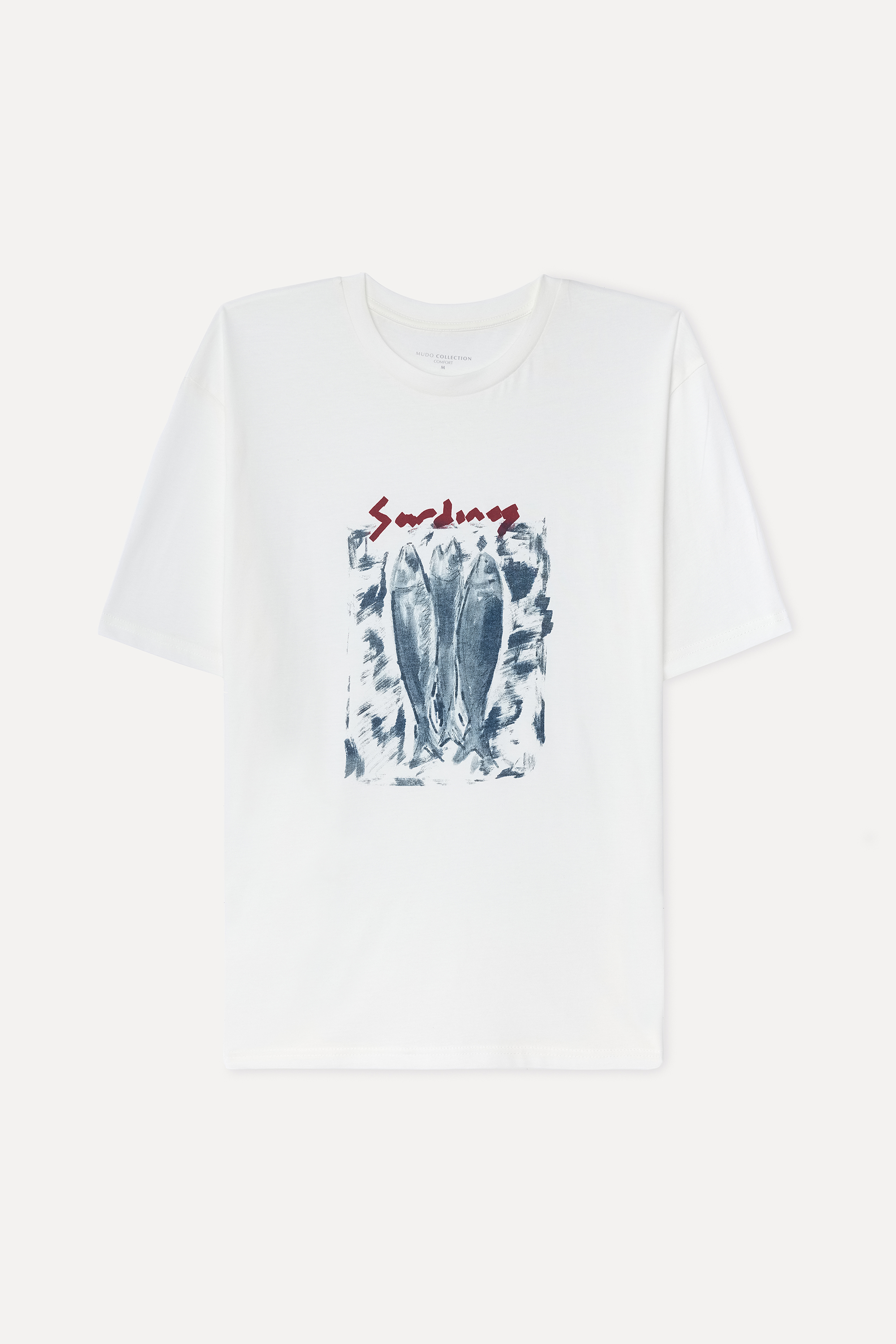 Erkek Kırık Beyaz Baskılı Comfort Fit Bisiklet Yaka T-Shirt