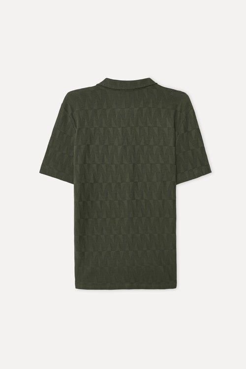 Erkek Haki Dokulu Loose Fit Polo Yaka T-Shirt