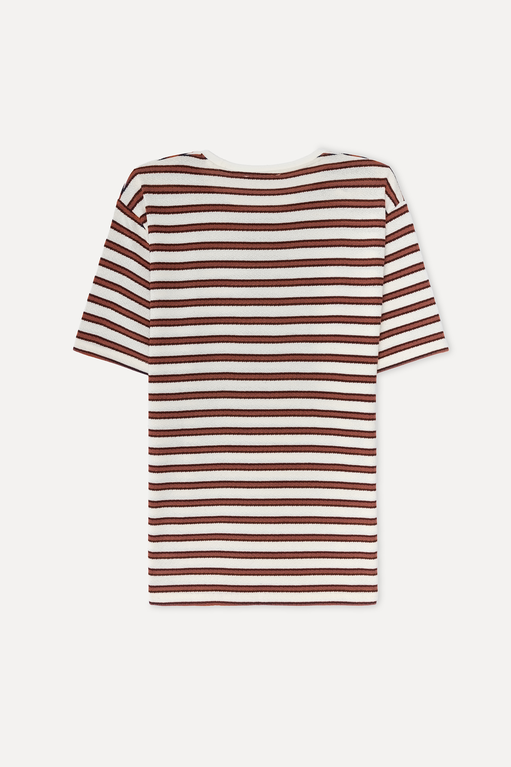 Erkek Kırık Beyaz Çizgili Loose Fit Bisiklet Yaka T-Shirt