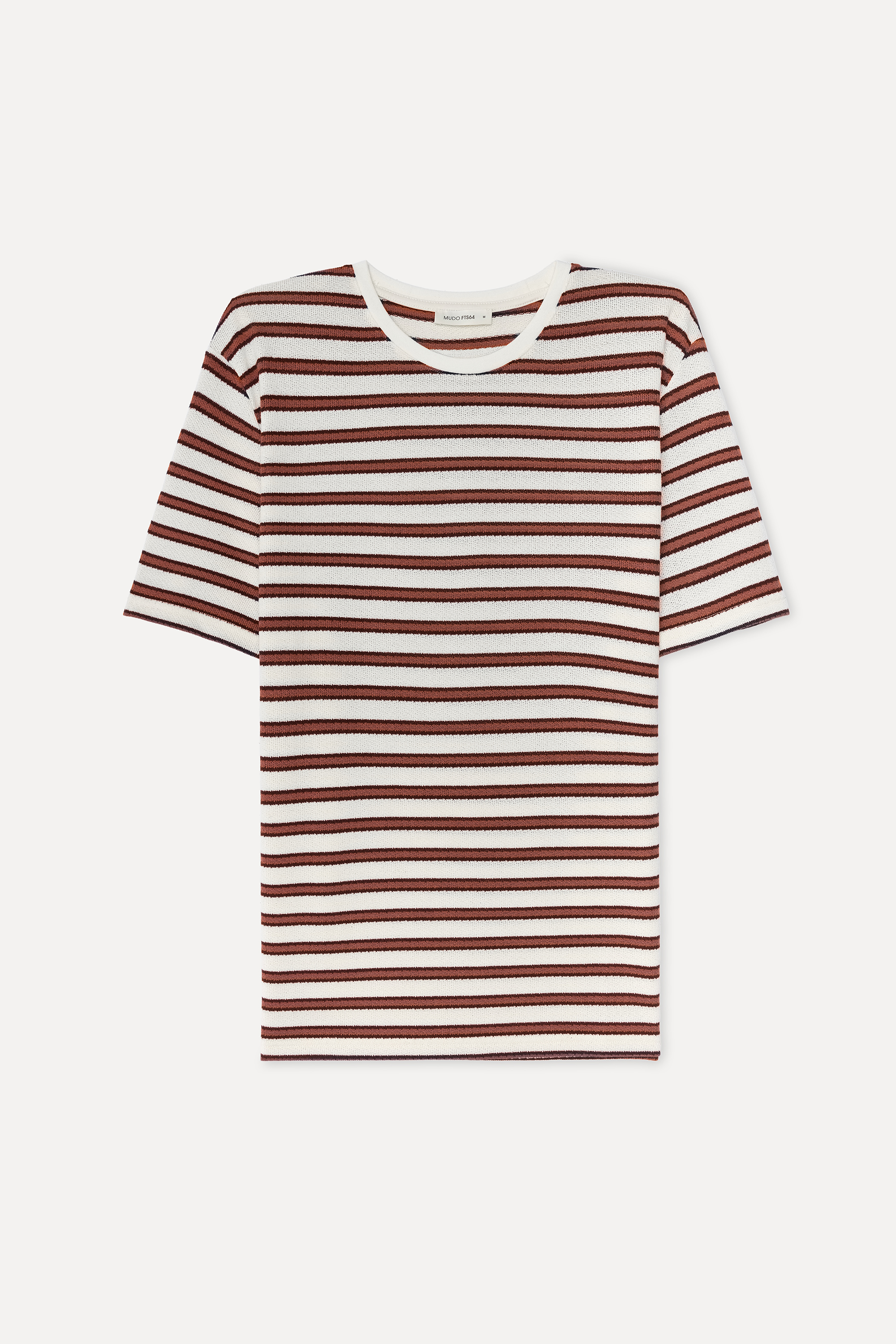 Erkek Kırık Beyaz Çizgili Loose Fit Bisiklet Yaka T-Shirt