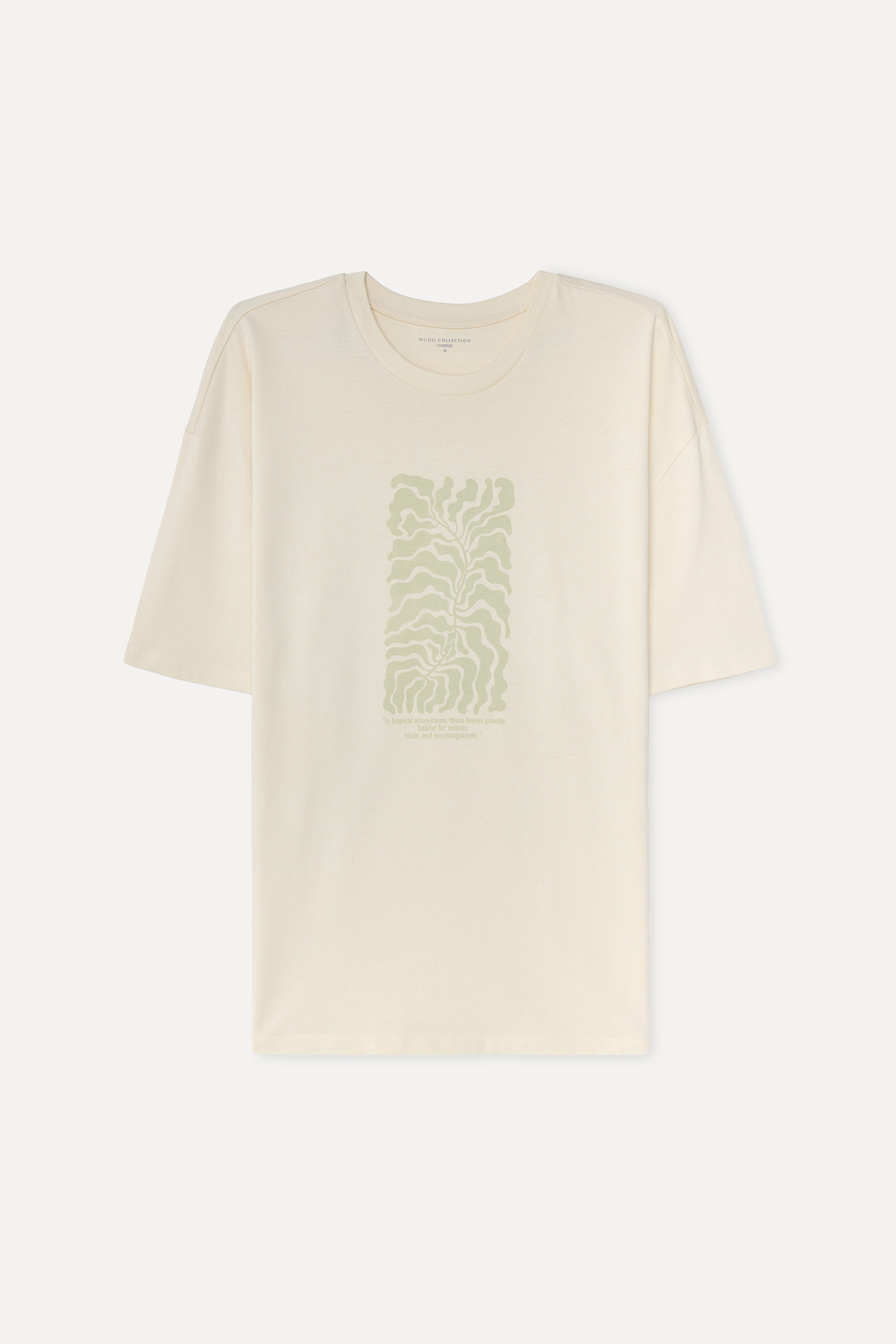 Erkek Taş Rengi Baskılı Oversize Bisiklet Yaka T-Shirt