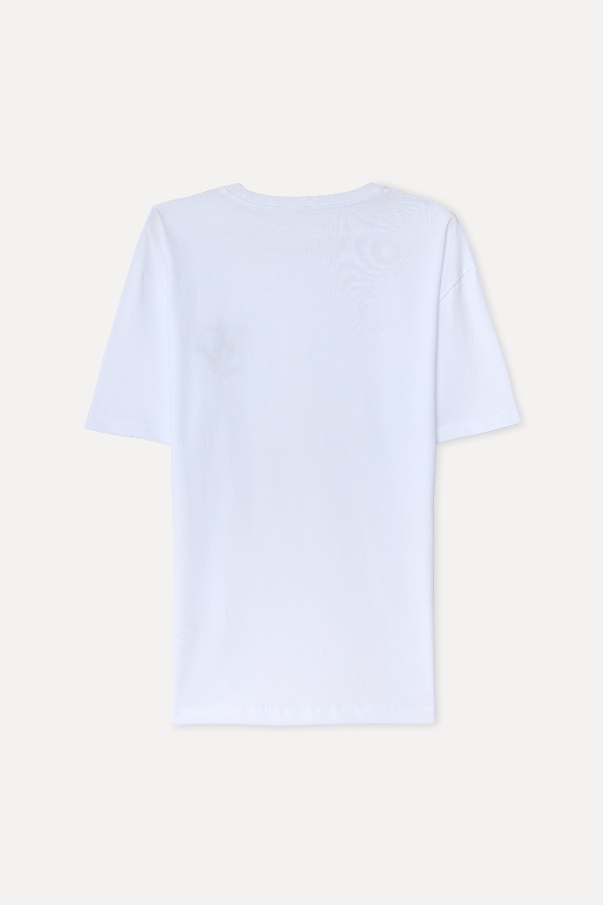 Erkek Beyaz Baskılı Oversize Bisiklet Yaka T-Shirt