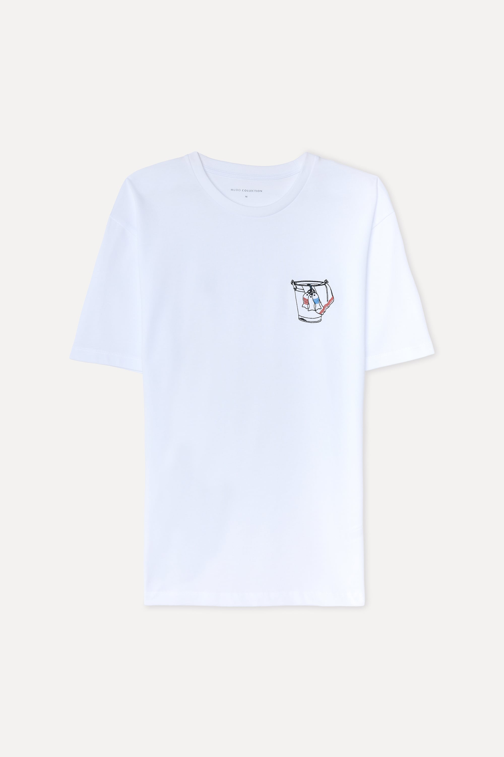 Erkek Beyaz Baskılı Oversize Bisiklet Yaka T-Shirt