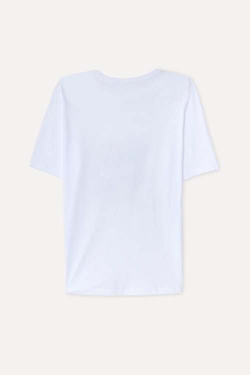 Erkek Beyaz Baskılı Bisiklet Yaka T-Shirt