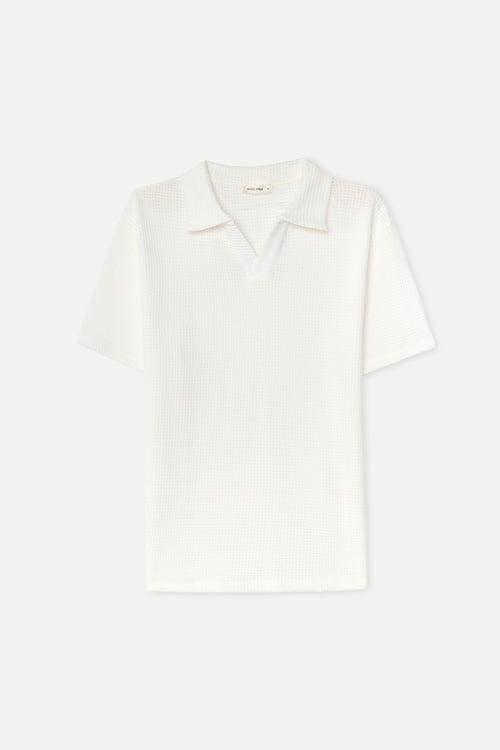  Erkek Kırık Beyaz Polo Yaka T-Shirt