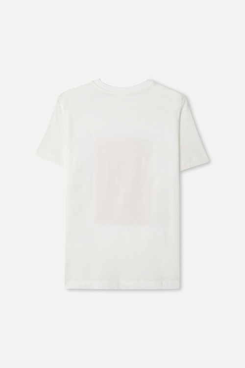 Kadın Beyaz Baskılı Bisiklet Yaka T-Shirt