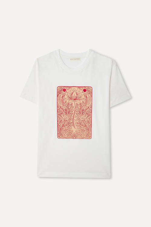 Kadın Beyaz Baskılı Bisiklet Yaka T-Shirt