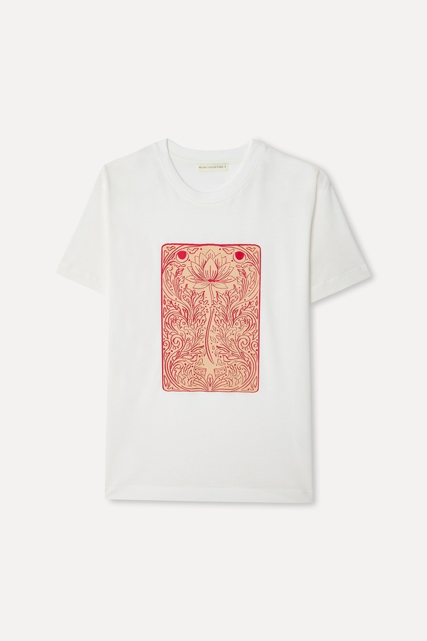 Kadın Beyaz Baskılı Bisiklet Yaka T-Shirt