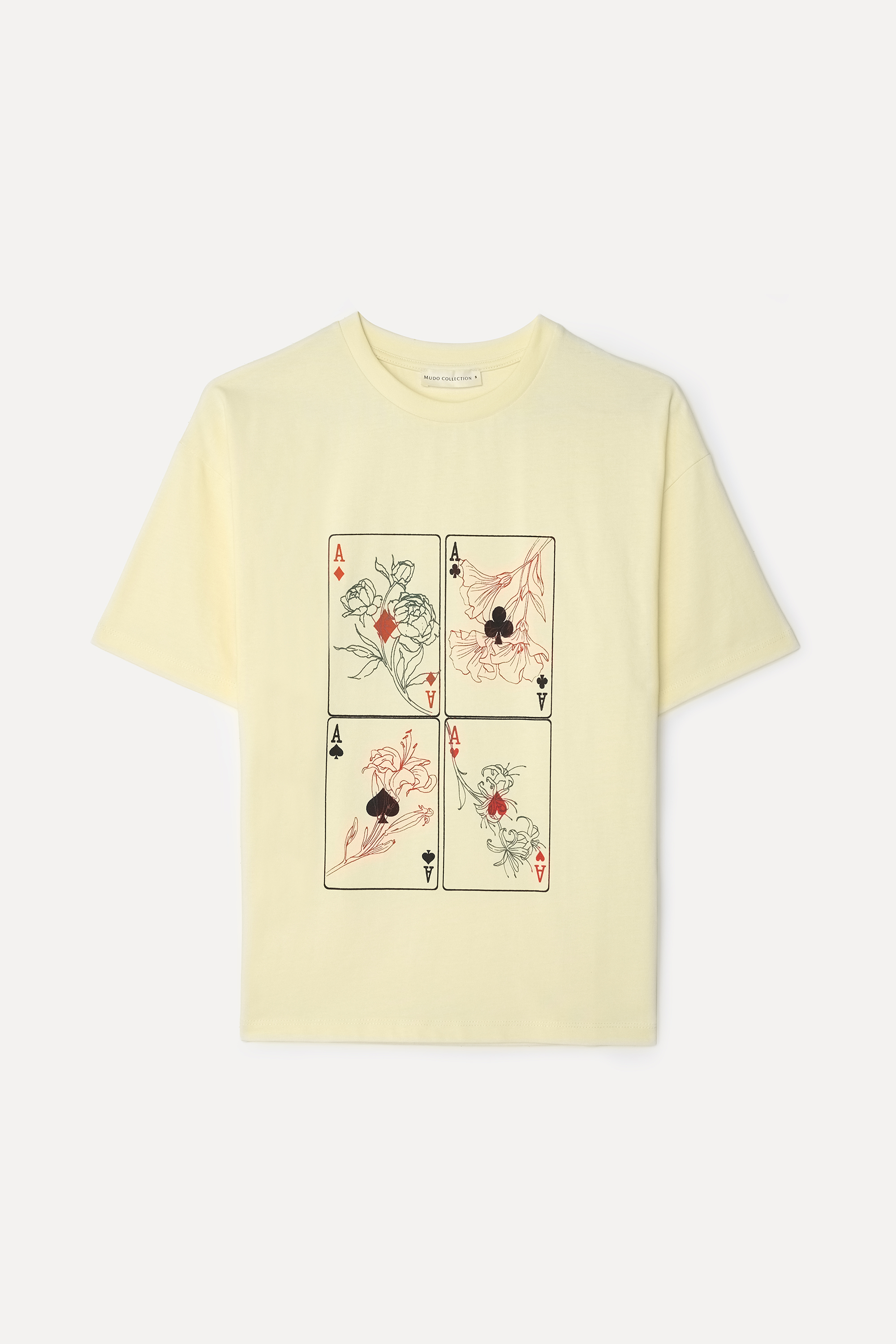 Kadın Sarı Baskılı Bisiklet Yaka T-Shirt