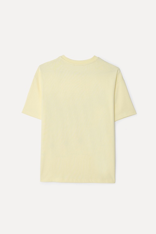 Kadın Sarı Baskılı Bisiklet Yaka T-Shirt