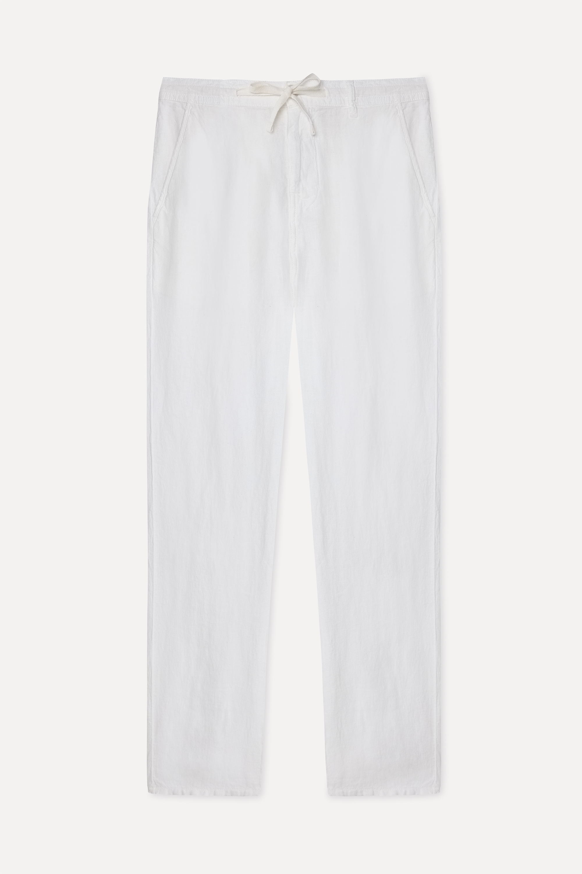 Erkek Beyaz Straight Fit Keten Pantolon