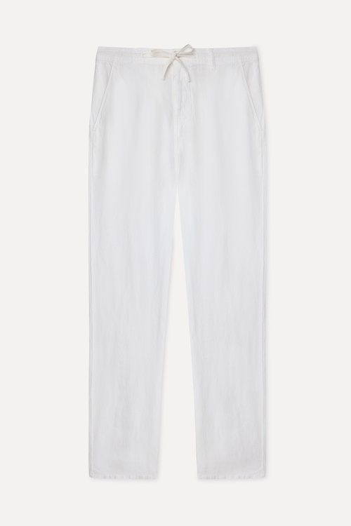  Erkek Beyaz Straight Fit Keten Pantolon