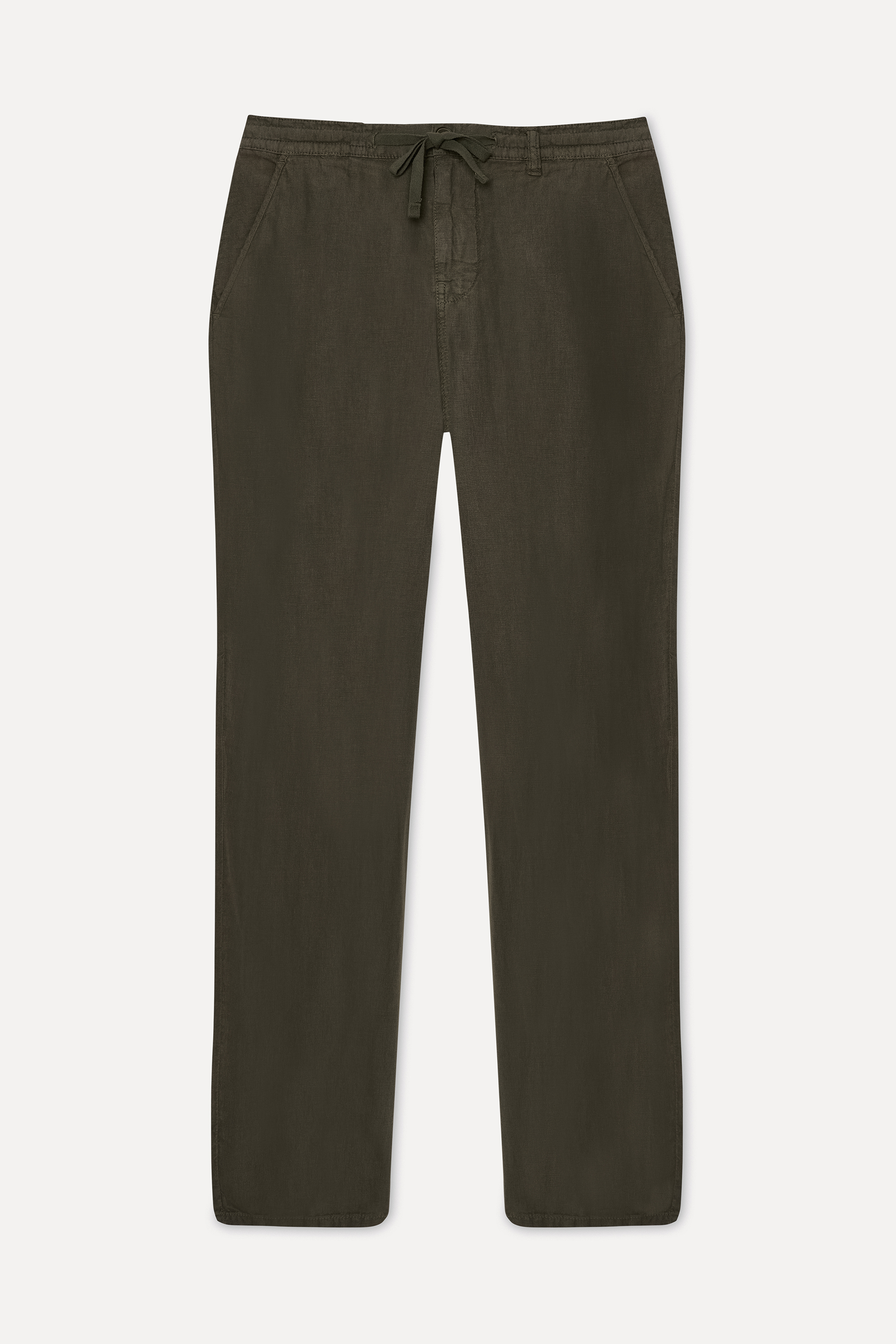 Erkek Haki Straight Fit Keten Pantolon