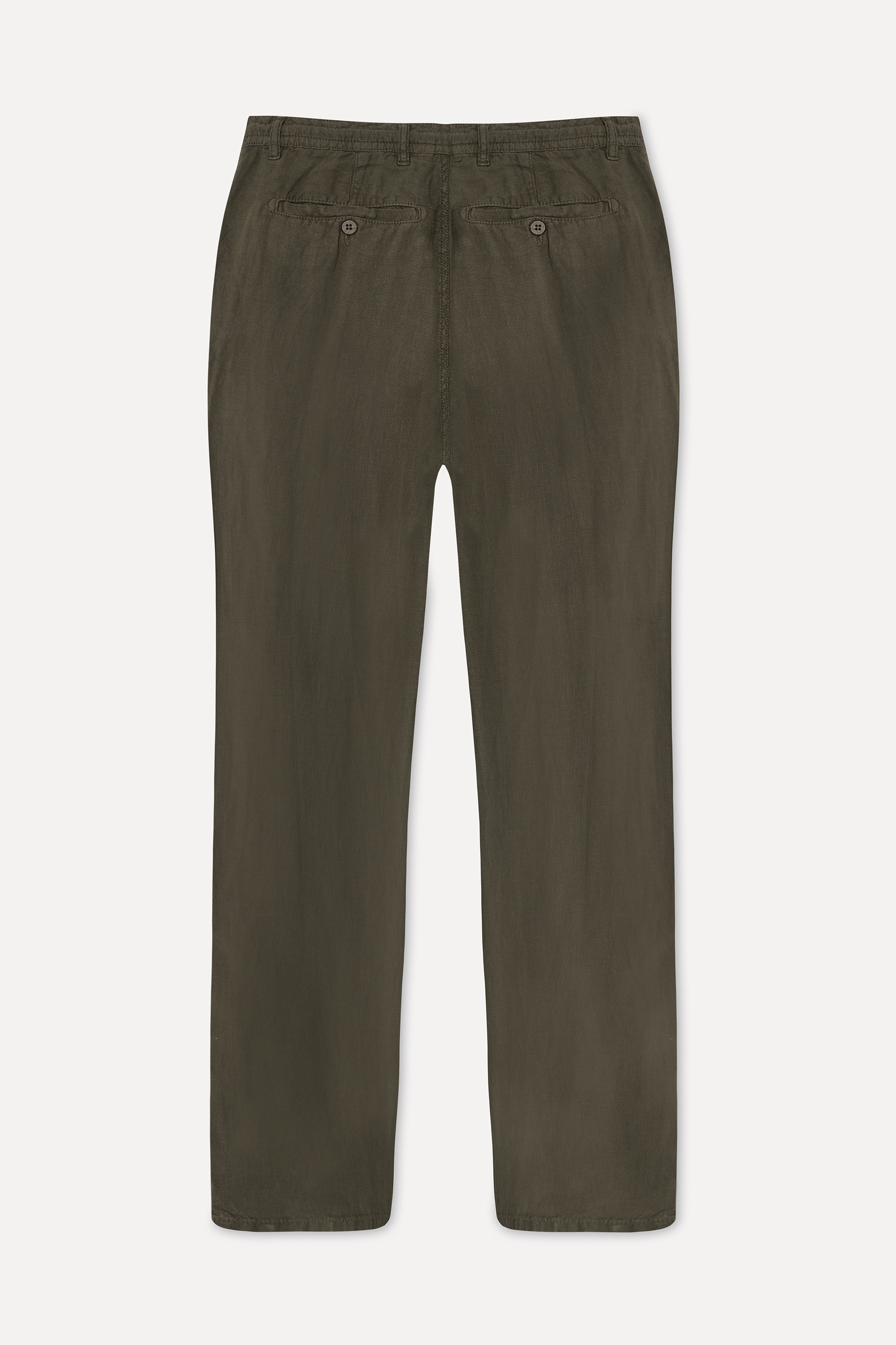 Erkek Haki Straight Fit Keten Pantolon
