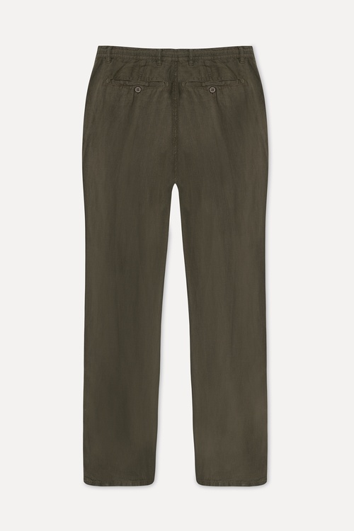  Erkek Haki Straight Fit Keten Pantolon