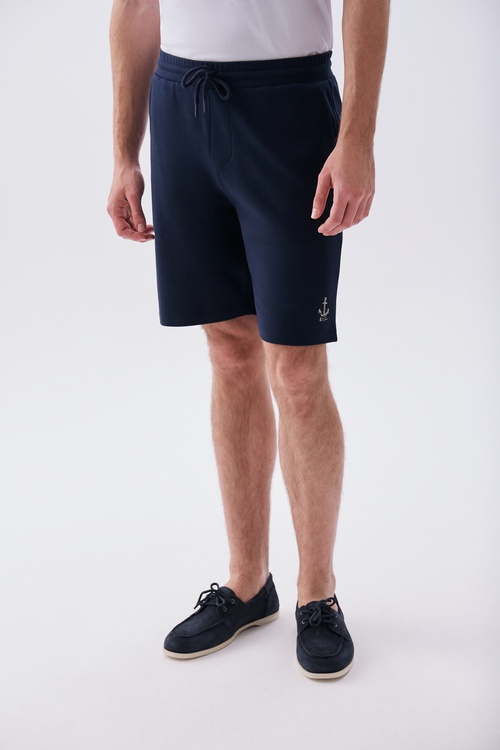Mudo X Bozburun YC Erkek Lacivert Nakışlı Regular Fit Şort
