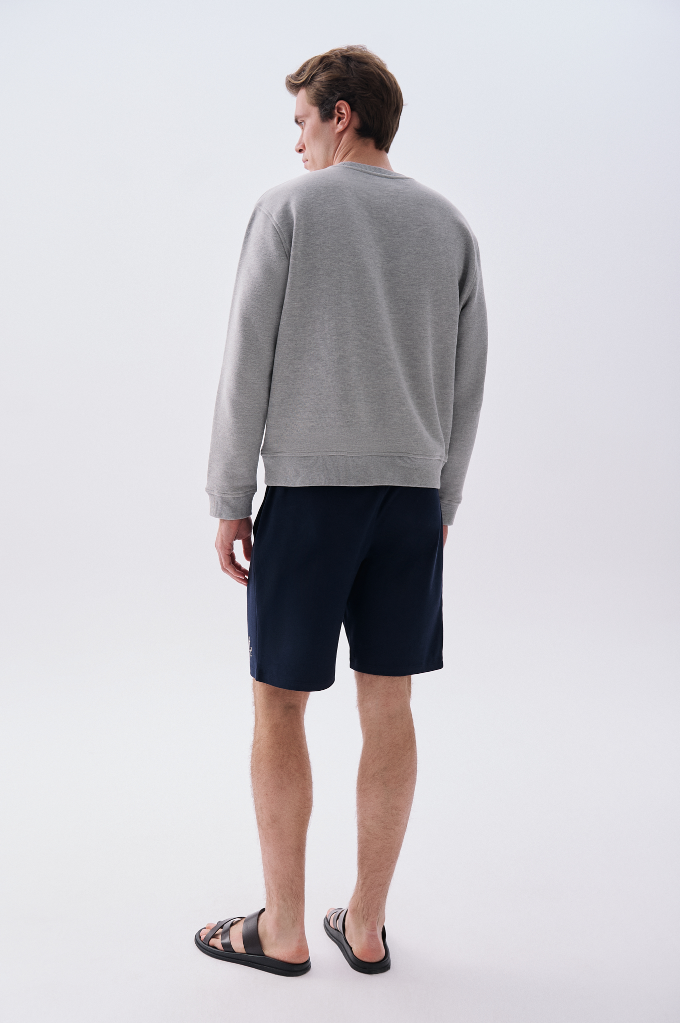 Mudo X Bozburun YC Erkek Gri Melanj Baskılı Bisiklet Yaka Sweatshirt