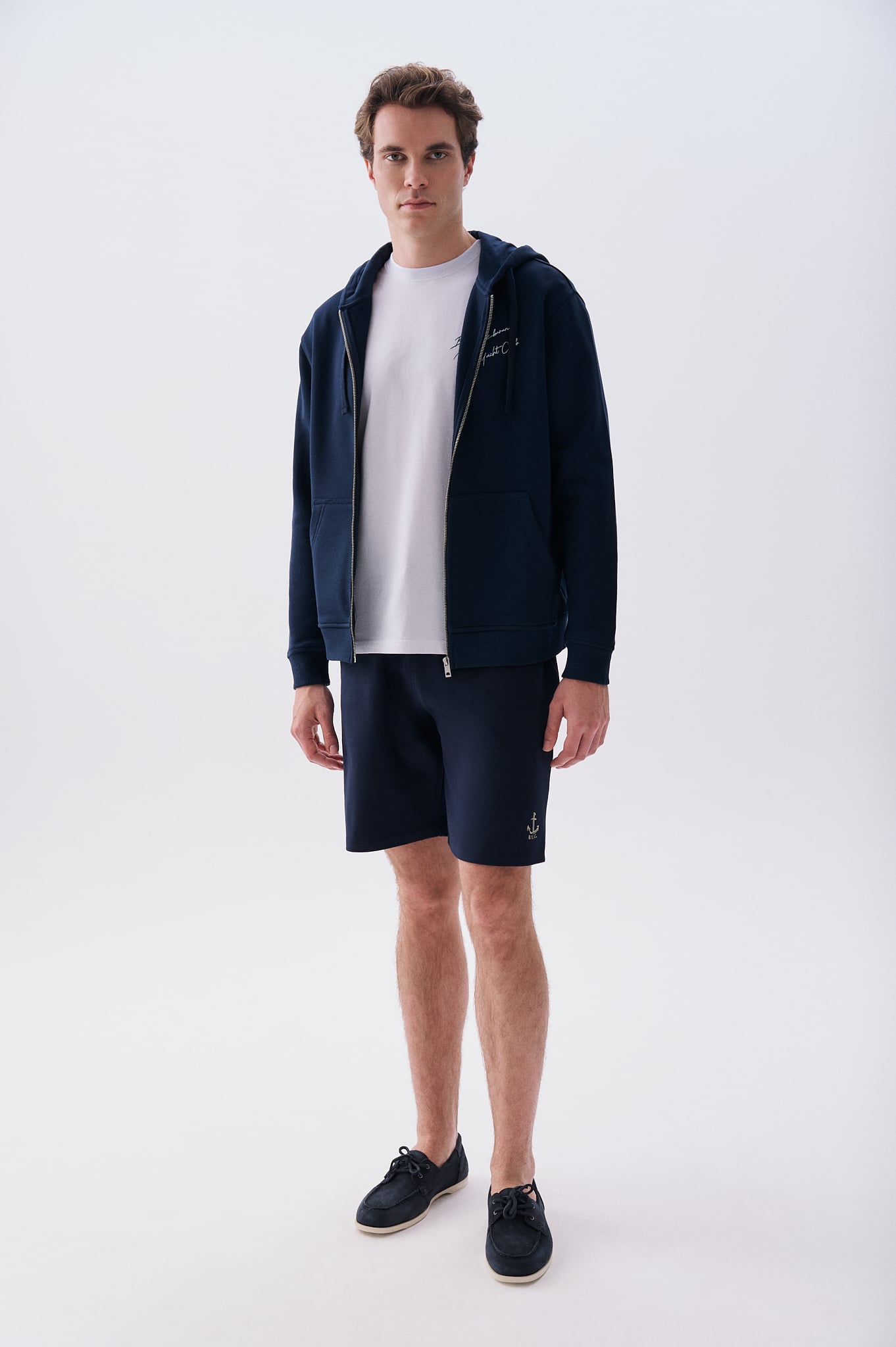 Mudo X Bozburun YC Erkek Lacivert Baskılı Kapüşonlu Fermuarlı Sweatshirt