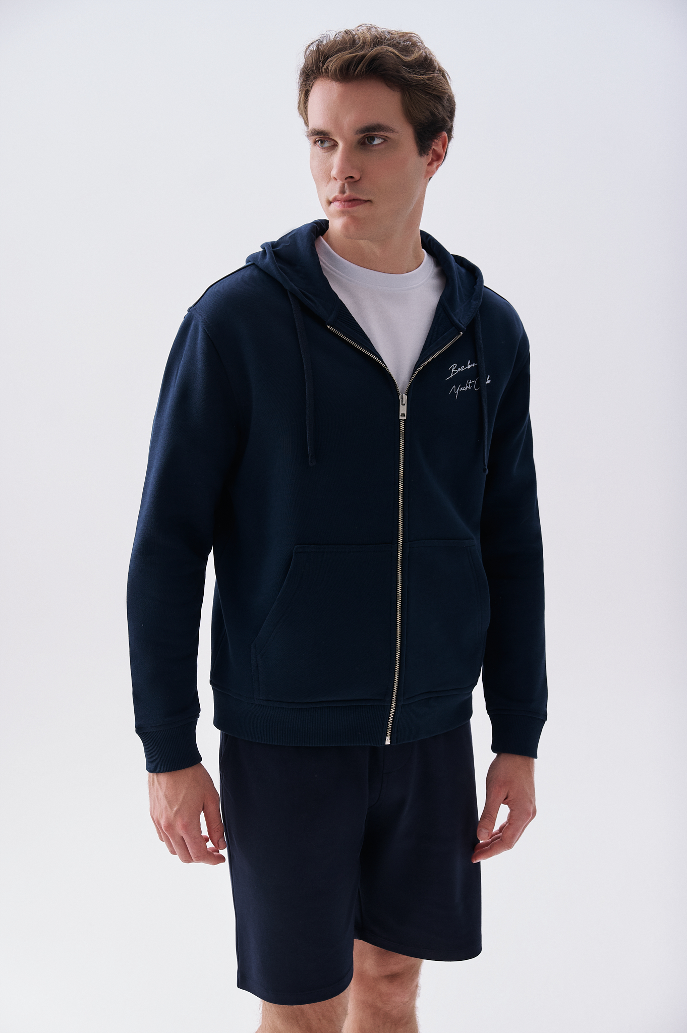 Mudo X Bozburun YC Erkek Lacivert Baskılı Kapüşonlu Fermuarlı Sweatshirt