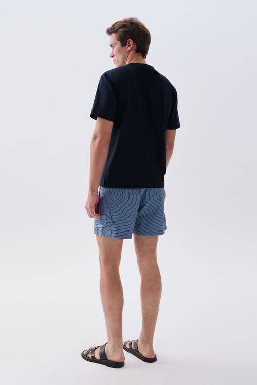 Mudo X Bozburun YC Erkek Lacivert Nakışlı Bisiklet Yaka T-Shirt