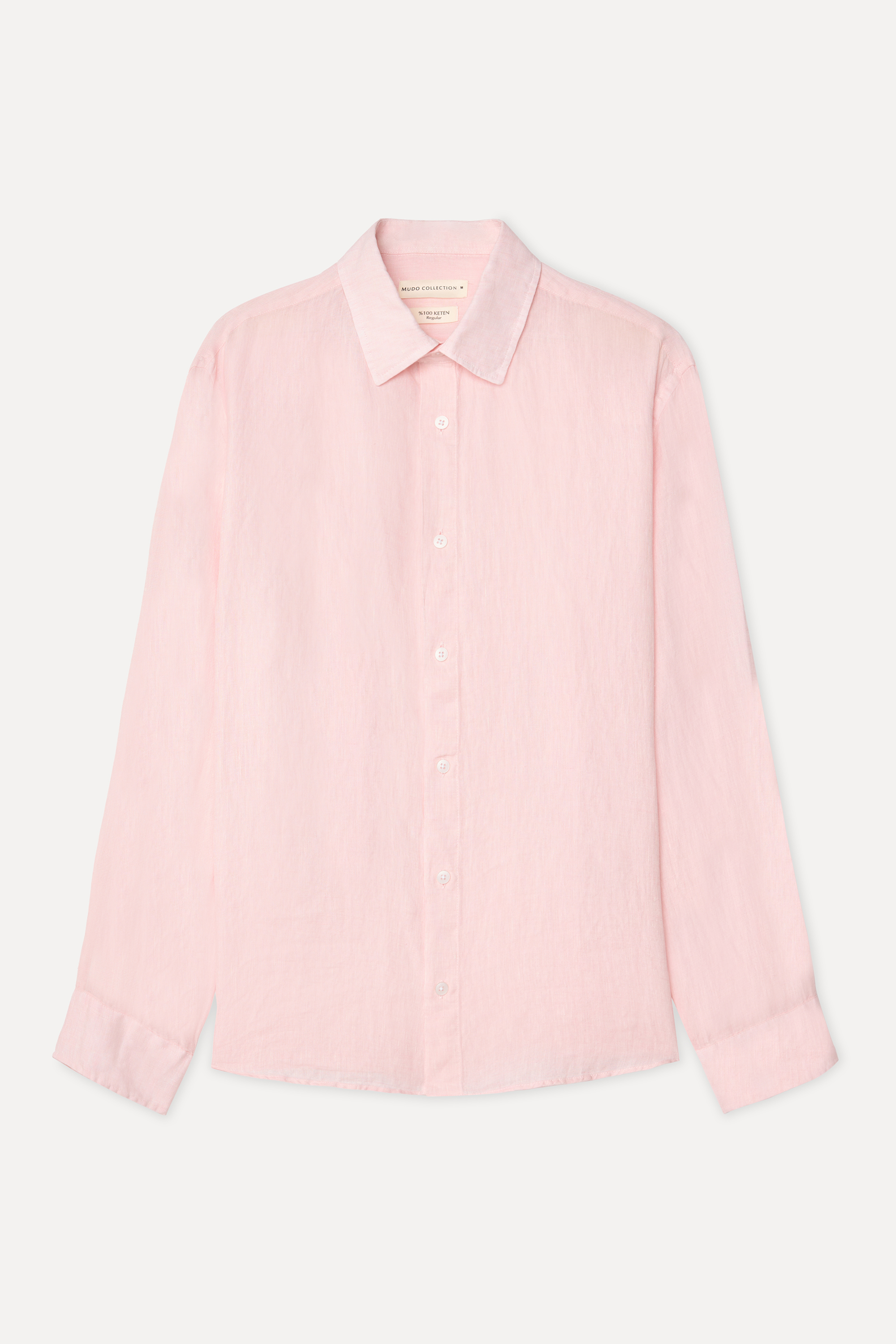 Erkek Pembe Regular Fit Uzun Kollu Keten Gömlek
