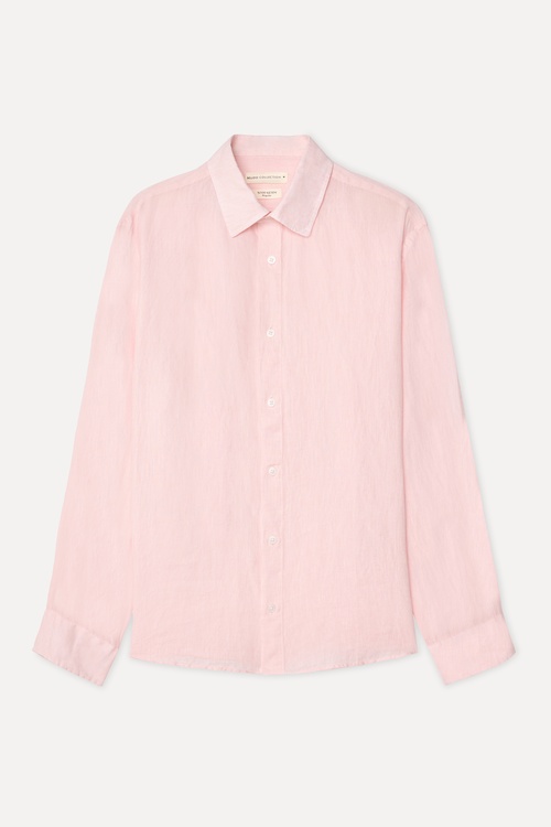  Erkek Pembe Regular Fit Uzun Kollu Keten Gömlek