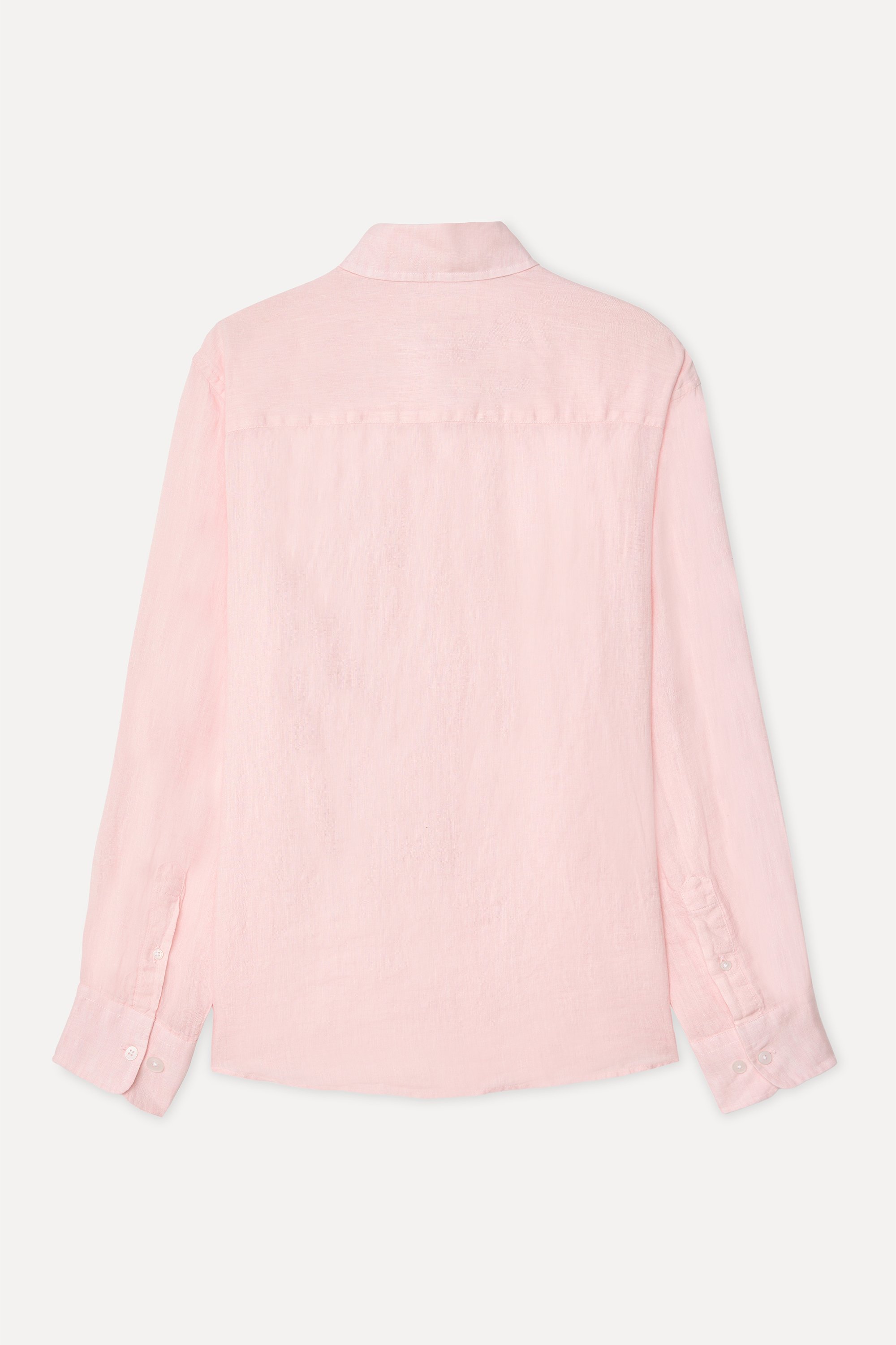 Erkek Pembe Regular Fit Uzun Kollu Keten Gömlek